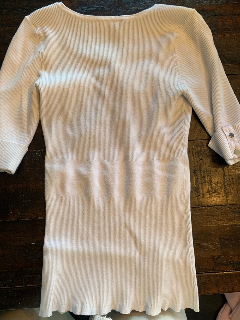 Cream Lace-Up V-Neck Pocket Sweater - Picture 3 of 4